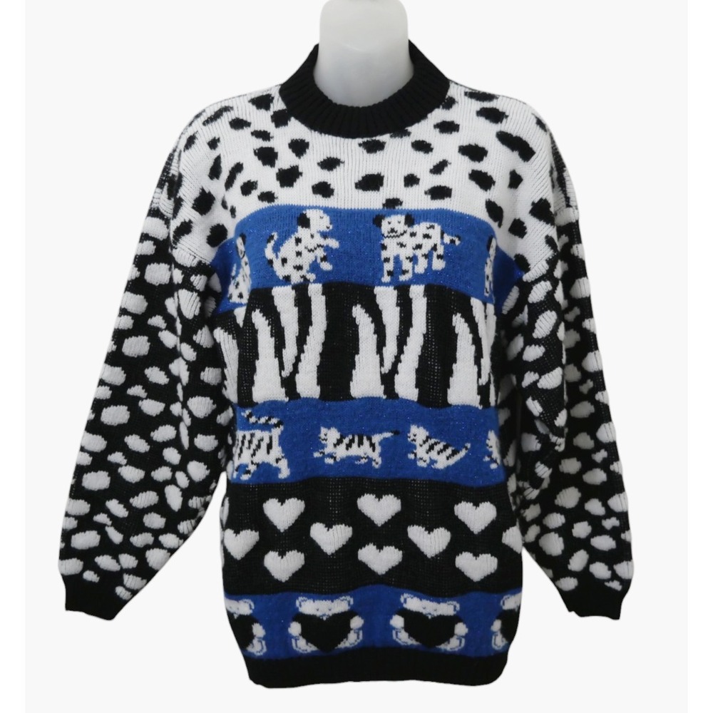 Vintage Novelty 80s Graphics Dog Cat Kitten Teddy Bear Sweater Size S/M